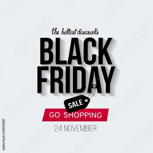 Black Friday Sale banner template for web, print design production. Black and red text on contrast white background. Vector illustration photo