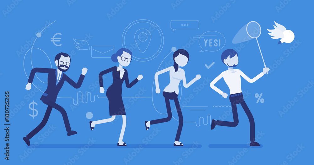 Team chasing an idea illustration Team chasing an idea illustration