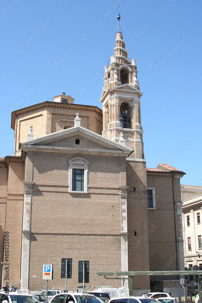 Side and bell tower of Roman church in Ancona, Marche, Italy