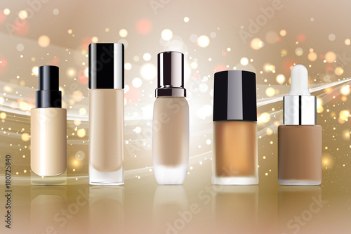 Set of cosmetic tubes isolated on white. Gold and white colors. Place for your textVector photo