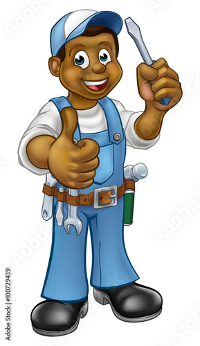 Black Cartoon Electrician Handyman Screwdriver