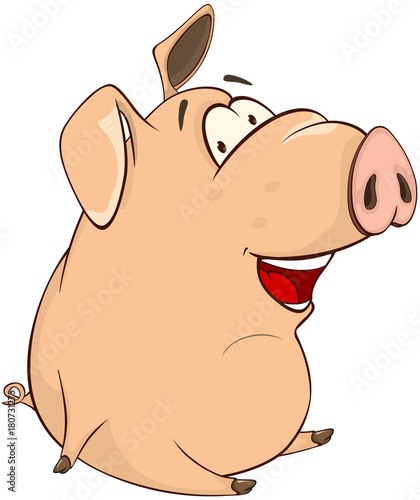 Illustration of a Cute Pig. Cartoon Character 