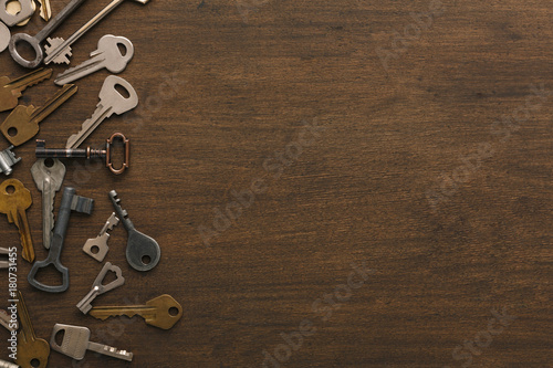 Many different keys on wood