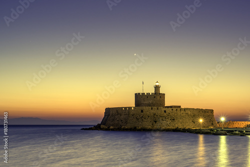 Agios Nikolaos fortress on the Mandraki harbour of Rhodes Greece © Netfalls