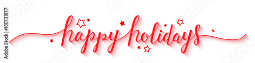HAPPY HOLIDAYS hand lettering banner with stars