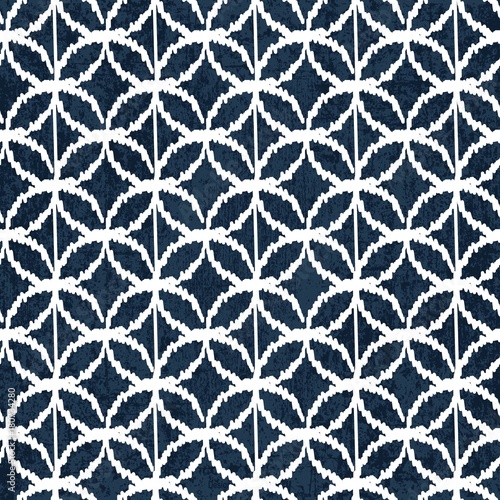 Sashiko indigo dye pattern with traditional white Japanese embroidery