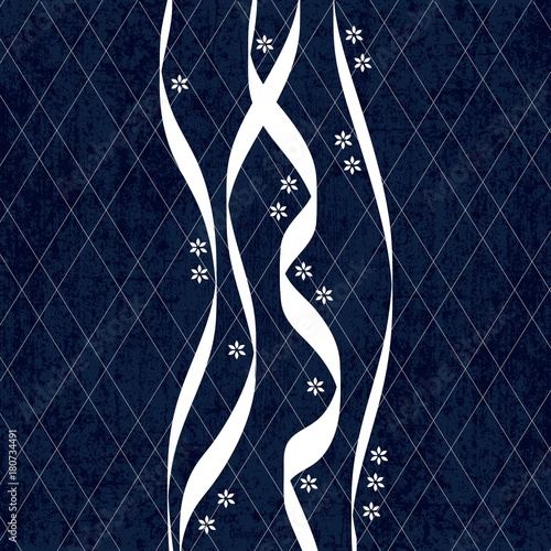 Sashiko indigo dye pattern with traditional white Japanese embroidery