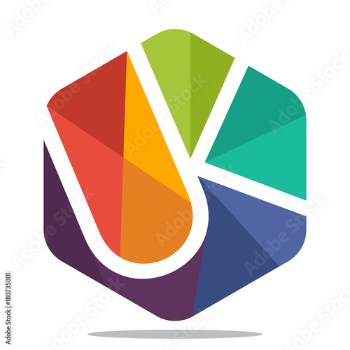 logo icon hexagon shape with mosaic style, with combination of initials letter U & K