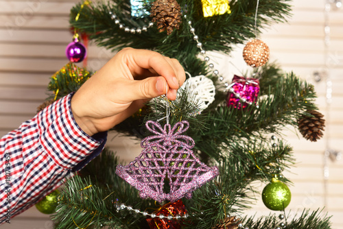 Wallpaper Mural Christmas tree decoration in purple color on fir tree background. Torontodigital.ca