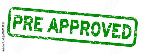 Grunge green pre approved wording square rubber seal stamp on white background