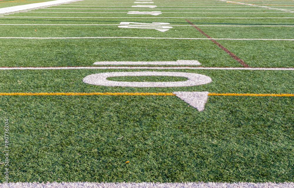 Image of football field markers. Artificial outdoor grass field. Image