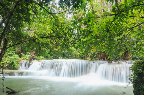 Beautiful Huai Mae Khamin waterfall in the rainy season,Of Kanchanaburi Province, Thailand.