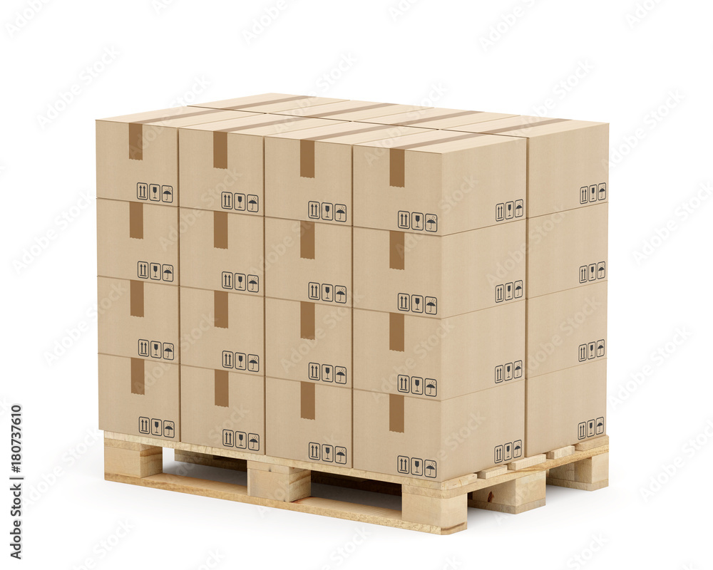 Europalette mit Kartons - in Lagen geschichtet - Eurostandard - nach rechts  gedreht Stock-Foto | Adobe Stock