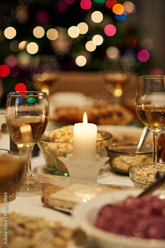 Dining table set for Christmas feast © mavoimages