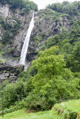 Waterfall of Foroglio in Bavona valley on Switzerland