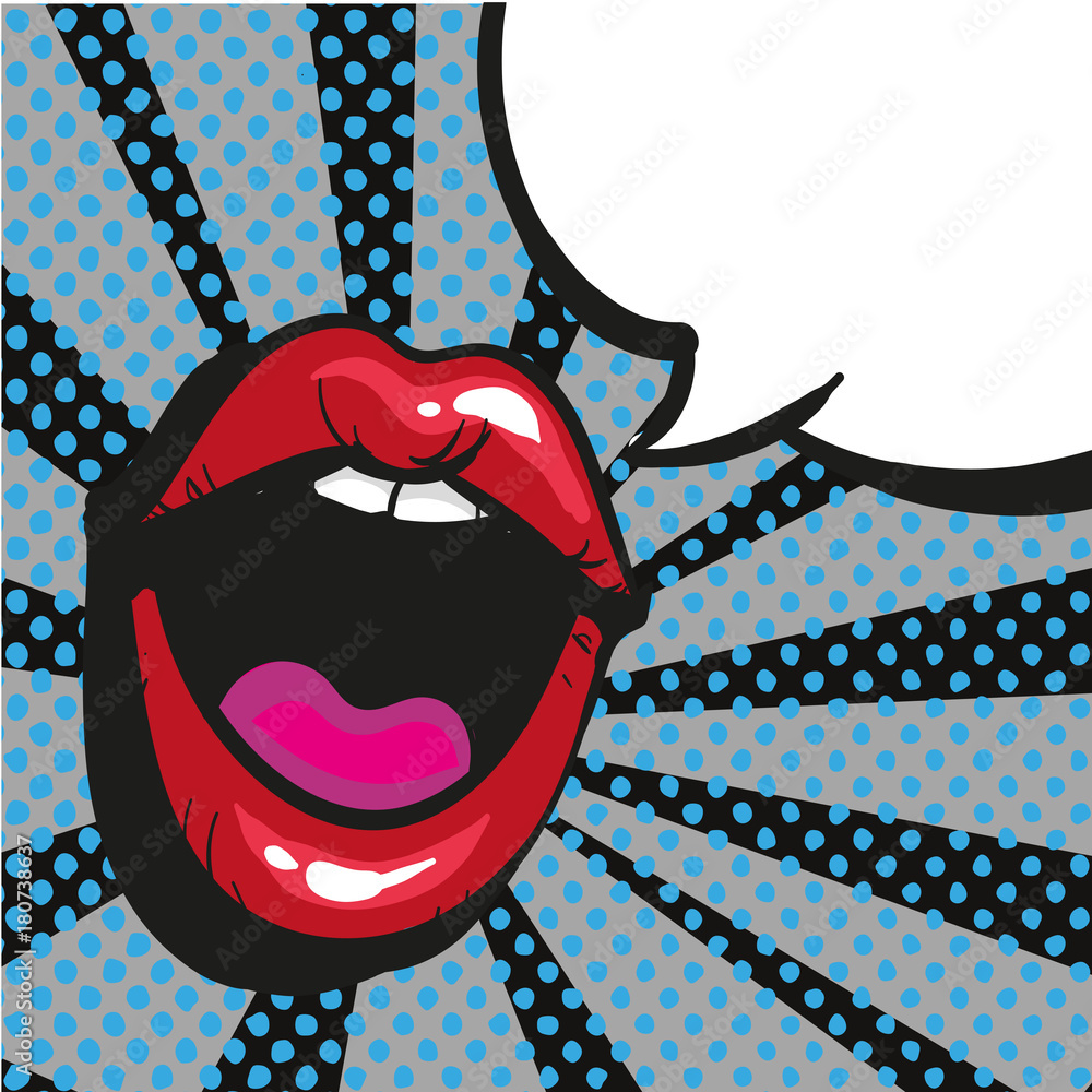 Comic lips shout Speech Bubble Pop Art On Dot black Background Vector  Illustration Stock Vector | Adobe Stock