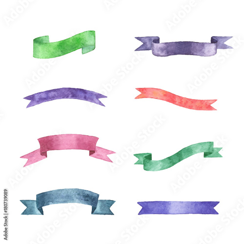 Set of vector watercolor ribbons. Hand drawn sings for text.