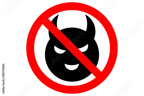 NO DEMONS ALLOWED sign. Devil face silhouette isolated. Vector.