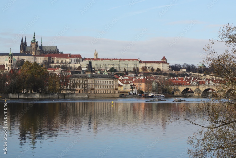 picturesque Prague Castle with famous Charles bridge and the Vltava river, Czech Republic 