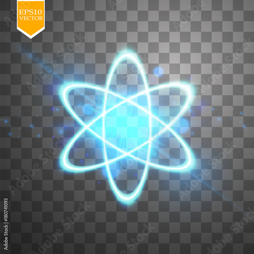 Shining atom scheme. Isolated on black transparent background. Vector illustration,