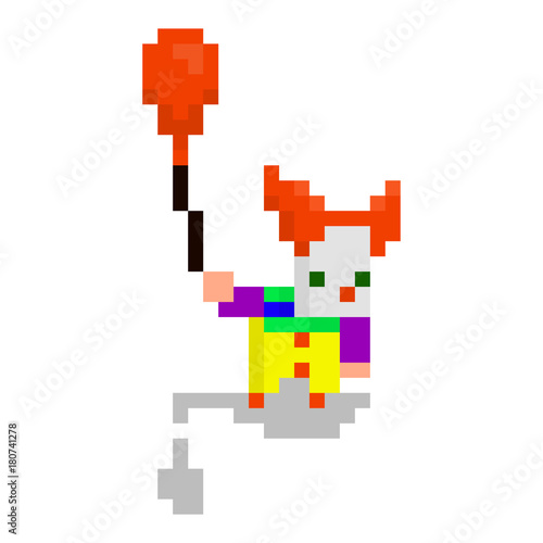Pixel character angry clown for games and web sites