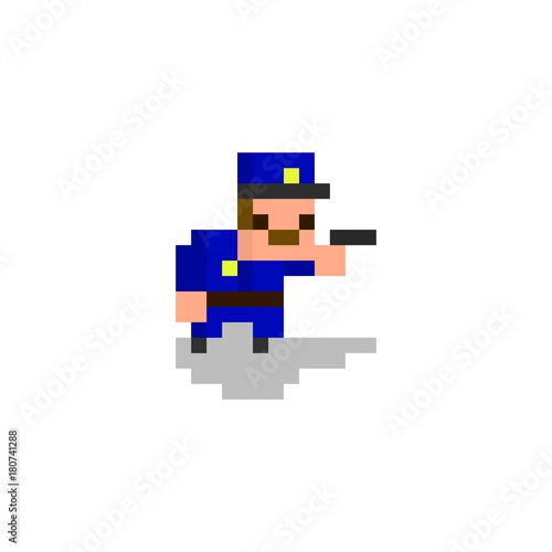 Pixel character policeman in the uniform for games and web sites