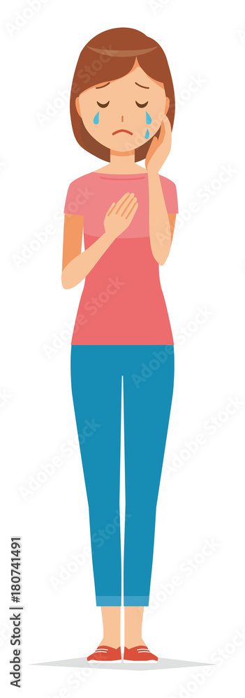 Illustration that mommy wearing short-sleeved clothes is crying Illustration that mommy wearing short-sleeved clothes is crying