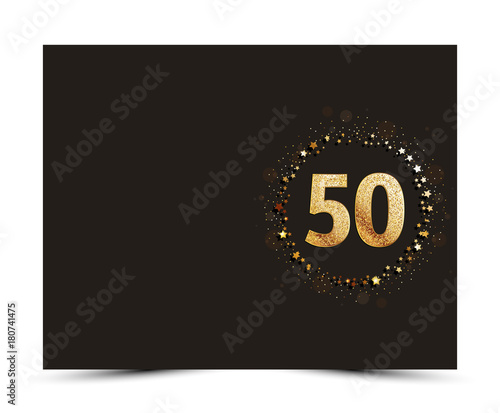 50 years anniversary decorated greeting / invitation card template with golden elements.