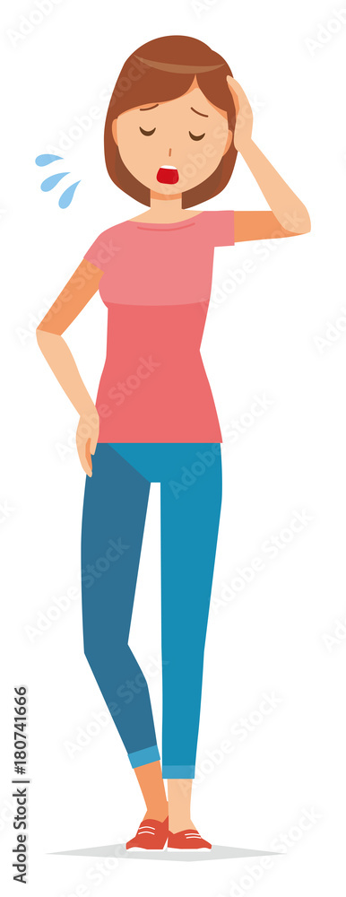 Illustration that my mom wearing short-sleeved clothes is tired Illustration that my mom wearing short-sleeved clothes is tired