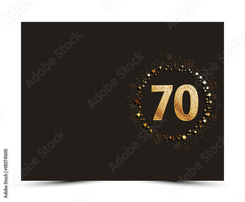 70 years anniversary decorated greeting / invitation card template with golden elements.