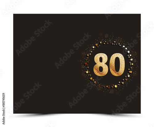 80 years anniversary decorated greeting / invitation card template with golden elements.