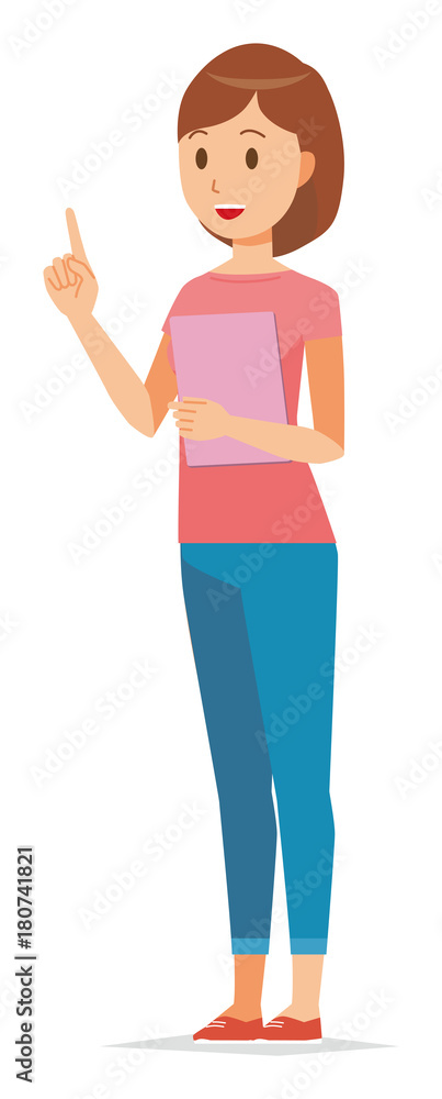 Illustration that my mum wearing short-sleeved clothes points with a file Illustration that my mum wearing short-sleeved clothes points with a file