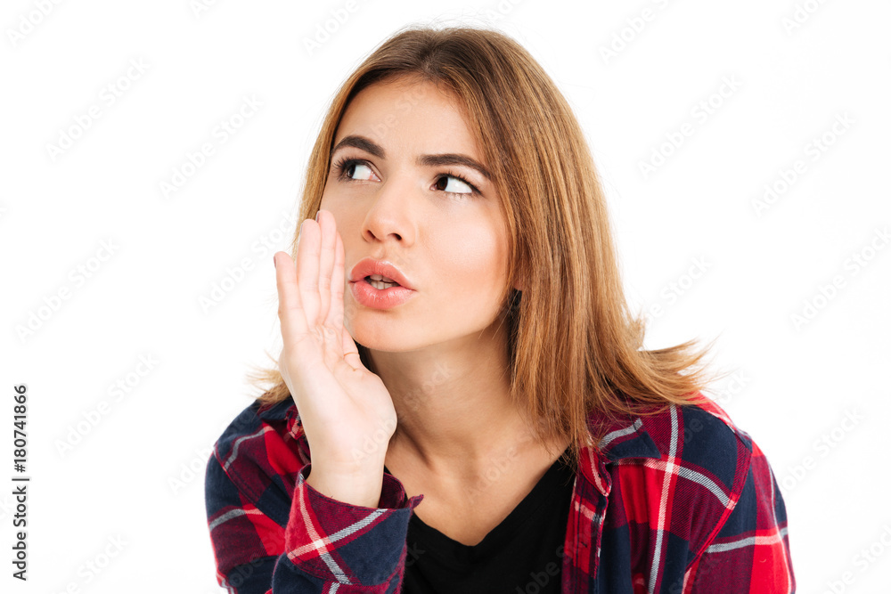 Young woman talking with you gossiping. Young woman talking with you gossiping.