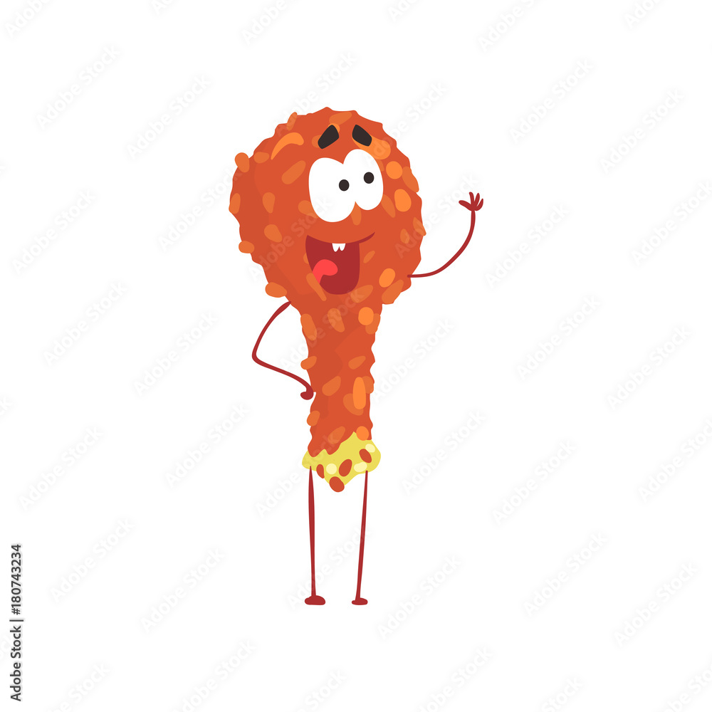 Fried chicken leg cartoon fast food character, element for menu of cafe,  restaurant, kids food, vector Illustration Stock Vector | Adobe Stock