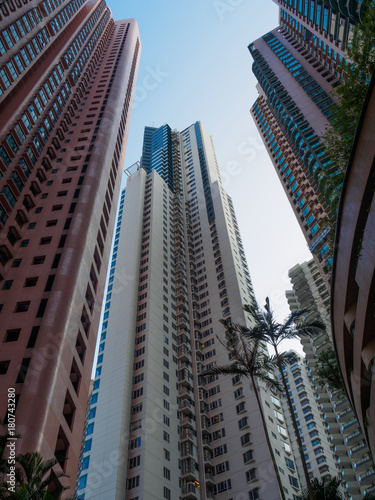 An image of the many high-rise apartment buildings typical to Hong Kong.
