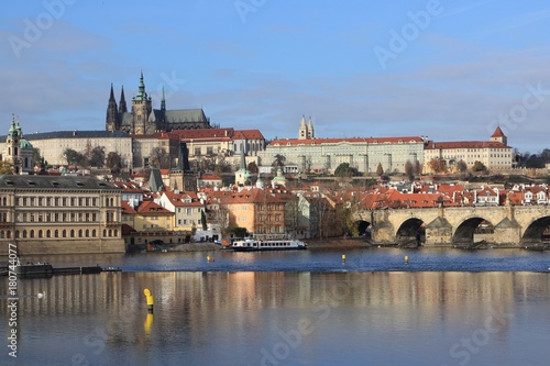 picturesque Prague Castle with the famous Charles bridge and the Vltava river, Czech Republic 