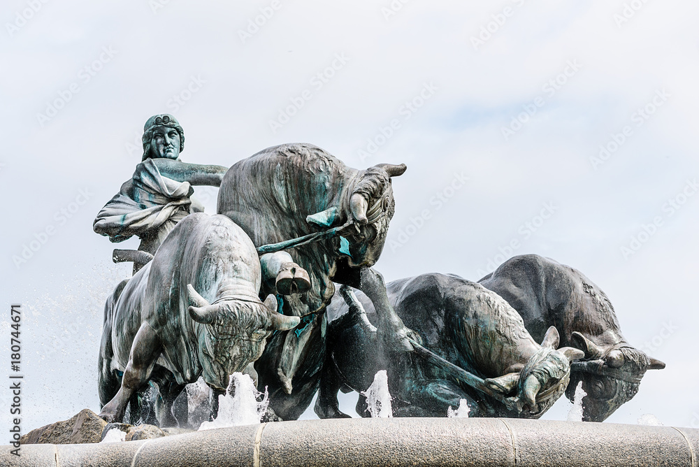 Fototapeta premium Gefion Fountain is the most famous fountain in Copenhagen. It features legendary Norse goddess driving four oxen (high details).