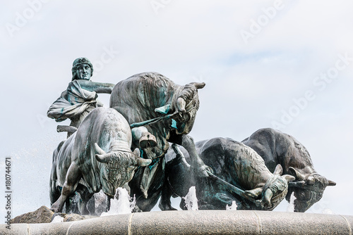 Gefion Fountain is the most famous fountain in Copenhagen. It features legendary Norse goddess driving four oxen (high details).