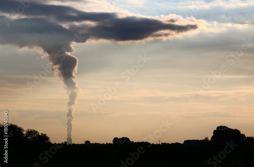 Exhaust of cooling tower of Isar Nuclear Power Plant in Germany