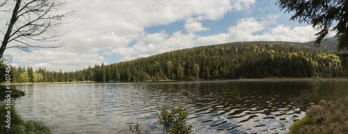 Panorama of a beautiful landscape scene at the small Arbersee in Bavaria