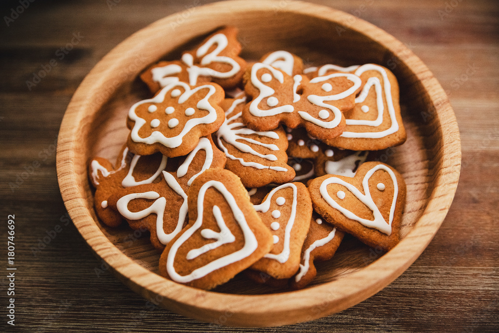 Gingerbread on the wooden table.Bakery and Christmas,holiday concept. Gingerbread on the wooden table.Bakery and Christmas,holiday concept.