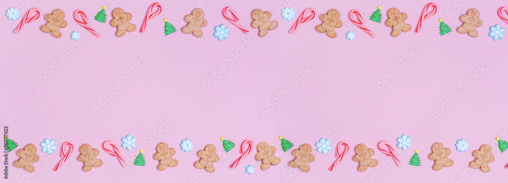 Christmas sweet treats pattern background. Flat lay holiday concept Christmas sweet treats pattern background. Flat lay holiday concept