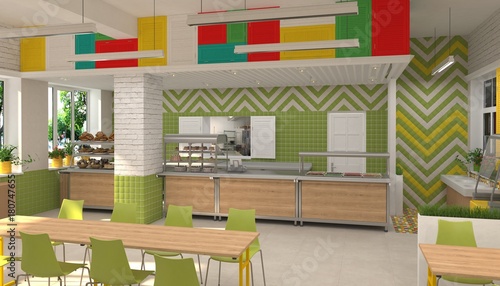 Cuadro en lienzo Interior of the school children's canteen