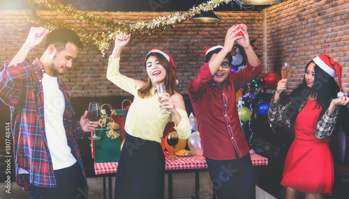 Asian young people enjoy Christmas parties on their holidays.