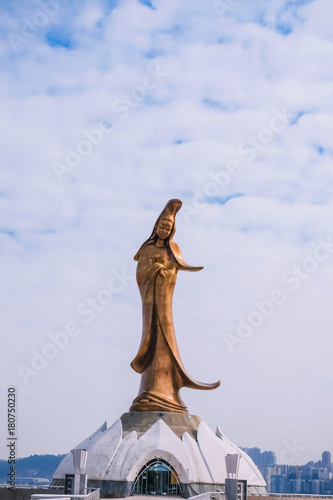 Kun Iam statue or Guanyin at Outer Harbour, This is famous landmark of Macao, China.