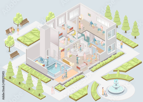 Nursing home. Assisted-living facility. Vector illustration photo