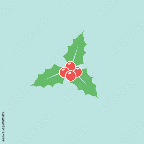 Holly berry leaves flat vector