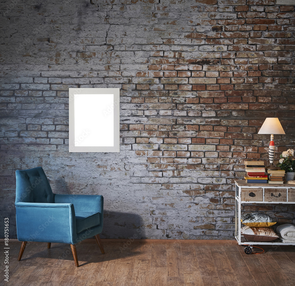 modern home interior decoration with brick wall background Stock Photo |  Adobe Stock