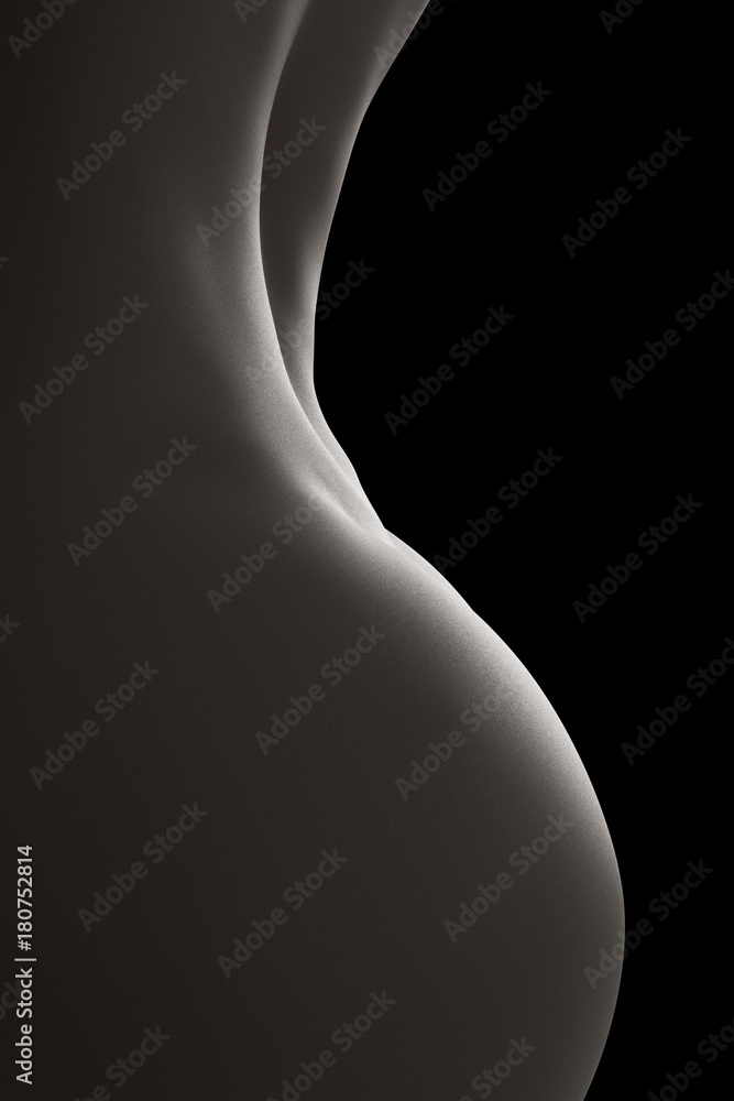 Naklejka premium Profile of nude woman body - Close-up black and white