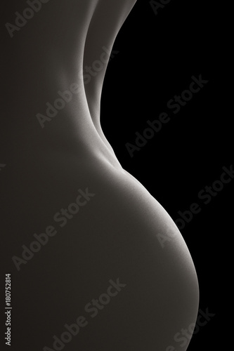 Profile of nude woman body - Close-up black and white